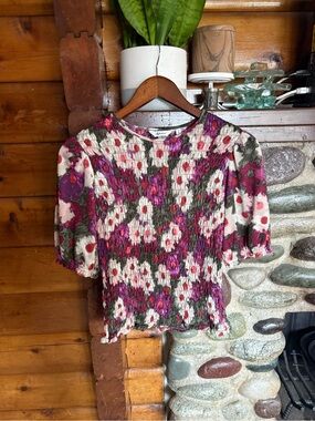 Reitmans Smocked Floral Puff Sleeve Top Cottagecore Boho Small